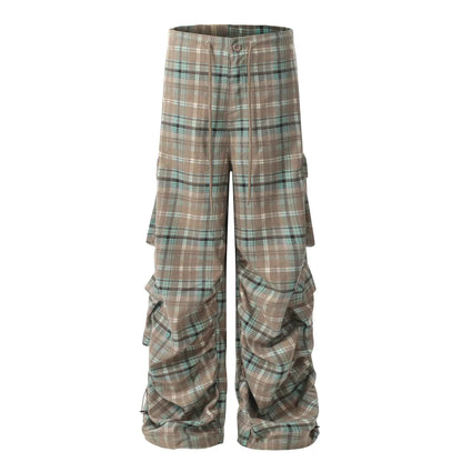 Men's Plaid Ruched Wide Leg Pants — Livostyle