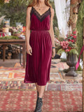 Velvet Cami Lounge Dress with Lace Trim — Livostyle