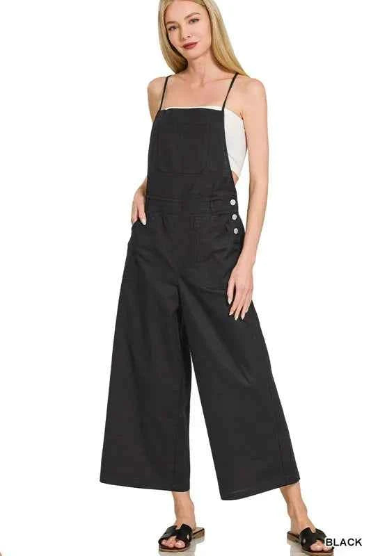 Zenana Woven Spaghetti Strap Overalls
