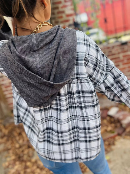 Plaid Long Sleeve Hooded Top detail — Livostyle