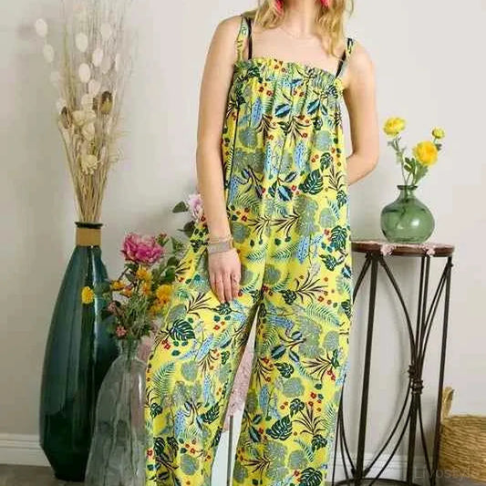 Elastic Detail Tropical Jumpsuit — square view — Livostyle