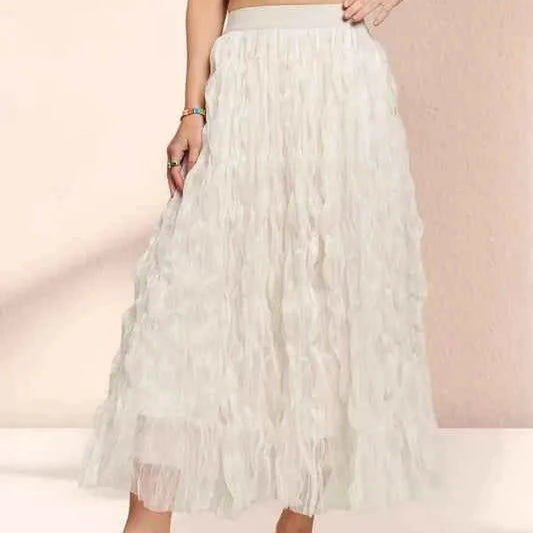 Elastic Waist Cloud Fluffy Maxi Skirt — square view — Livostyle