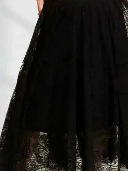 Elastic Waist Raw Hem Lace Maxi Skirt — detail view — Livostyle