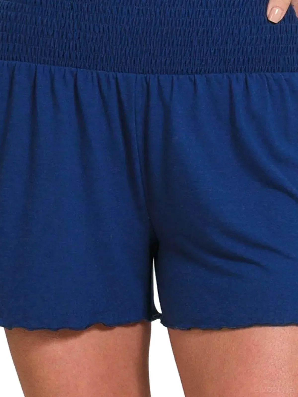 Elastic Waist Smocked Shorts — detail view — Livostyle