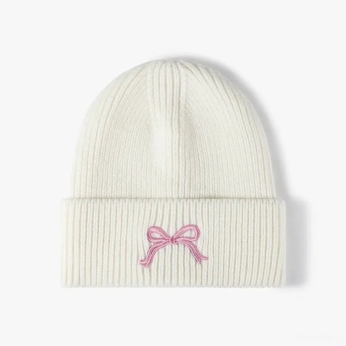 Embroidered Bow Knit Hat — square view — Livostyle