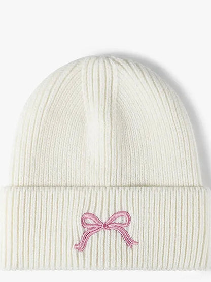 Embroidered Bow Knit Hat — detail view — Livostyle