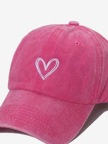 Embroidered Heart Washed Cotton Baseball Cap — detail view — Livostyle