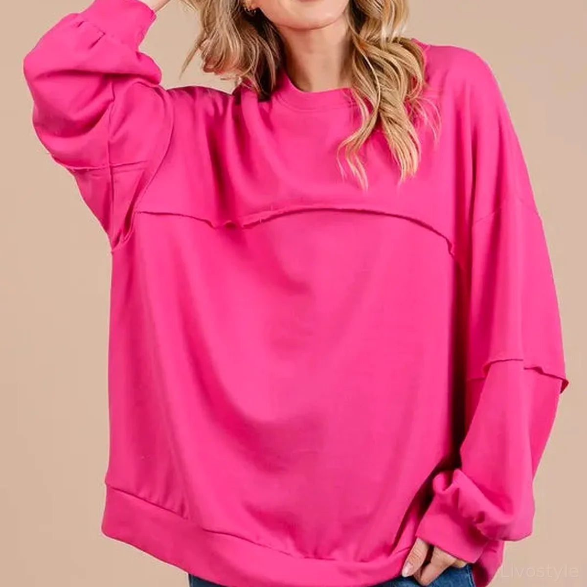 Trendy Unisex Exposed Seam Sweatshirt — square view — Livostyle