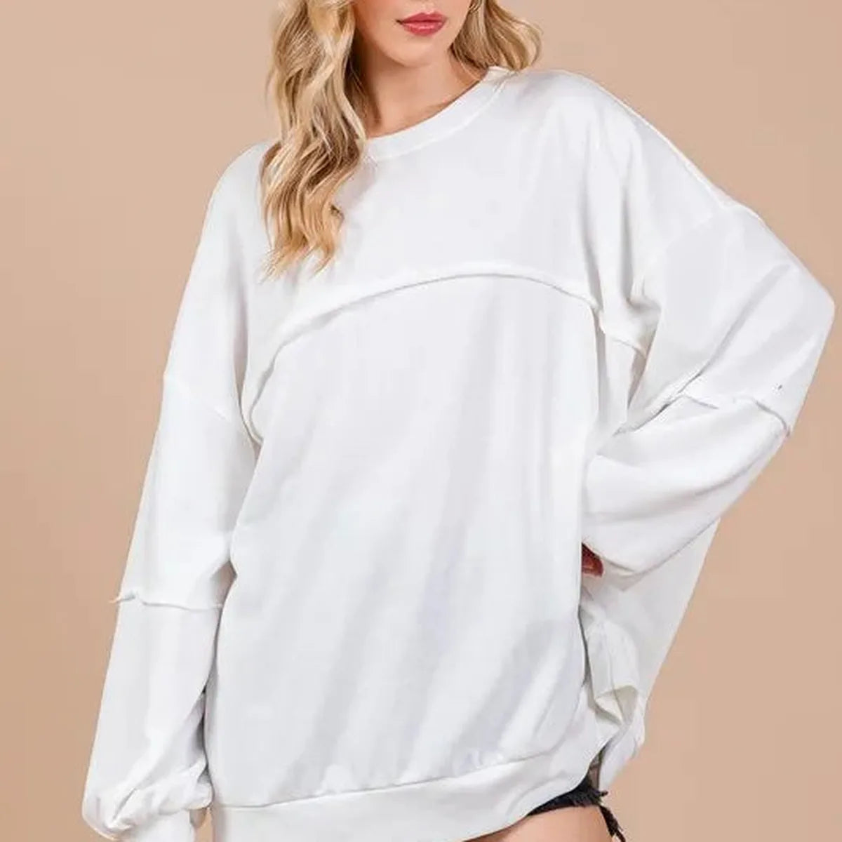 Unisex Trendy Exposed Seam Long Sleeve Sweatshirt — square view — Livostyle