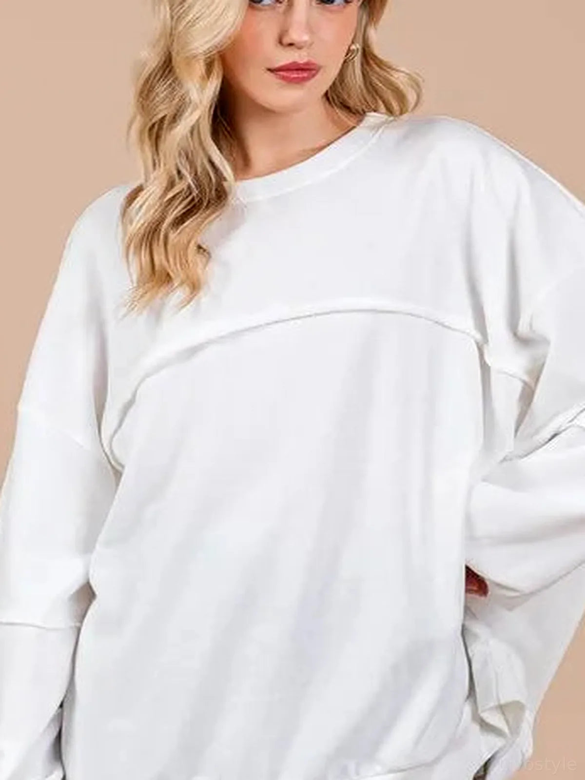 Unisex Trendy Exposed Seam Long Sleeve Sweatshirt — detail view — Livostyle