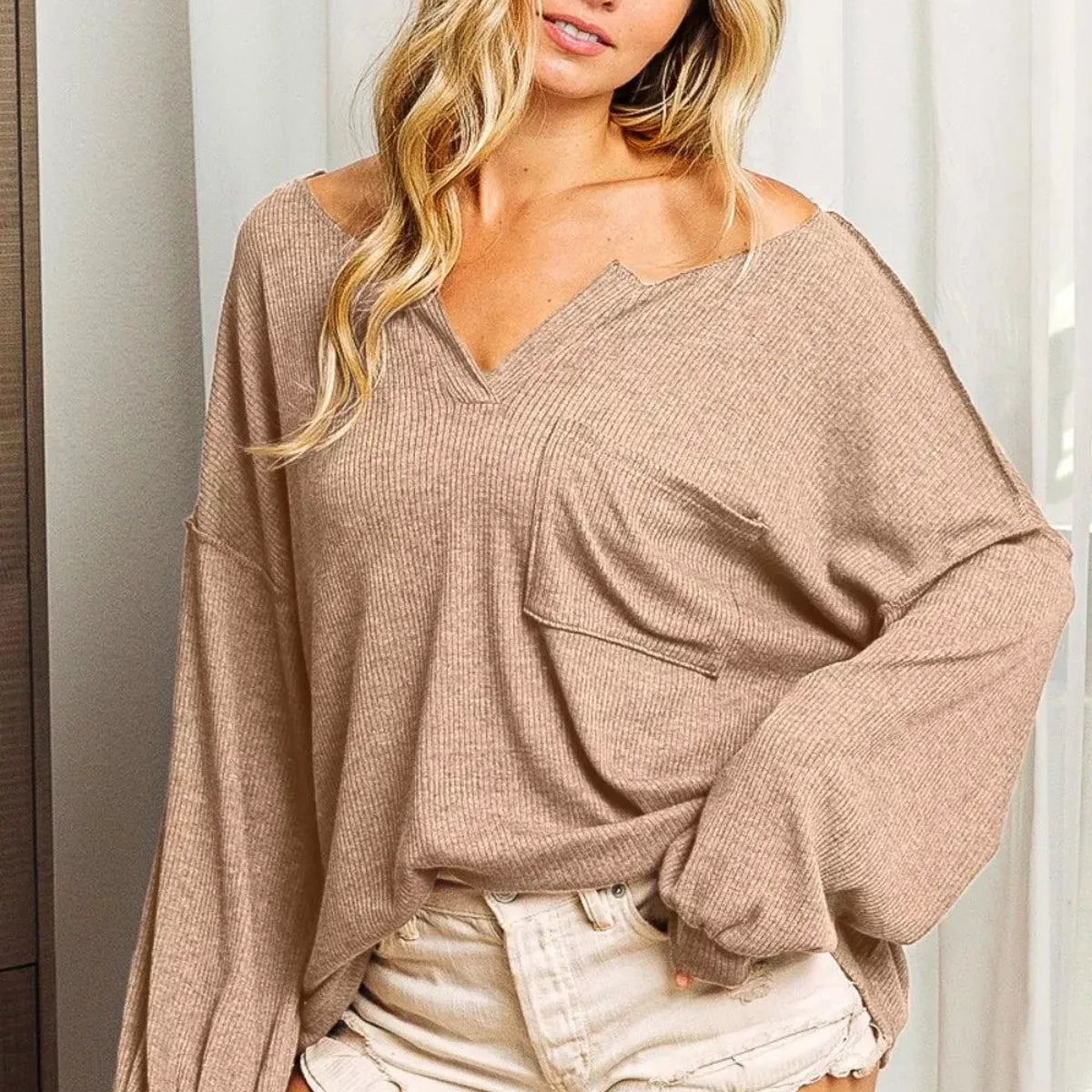 Urban Chic Exposed Seam Long Sleeve Top for Modern Style — square view — Livostyle