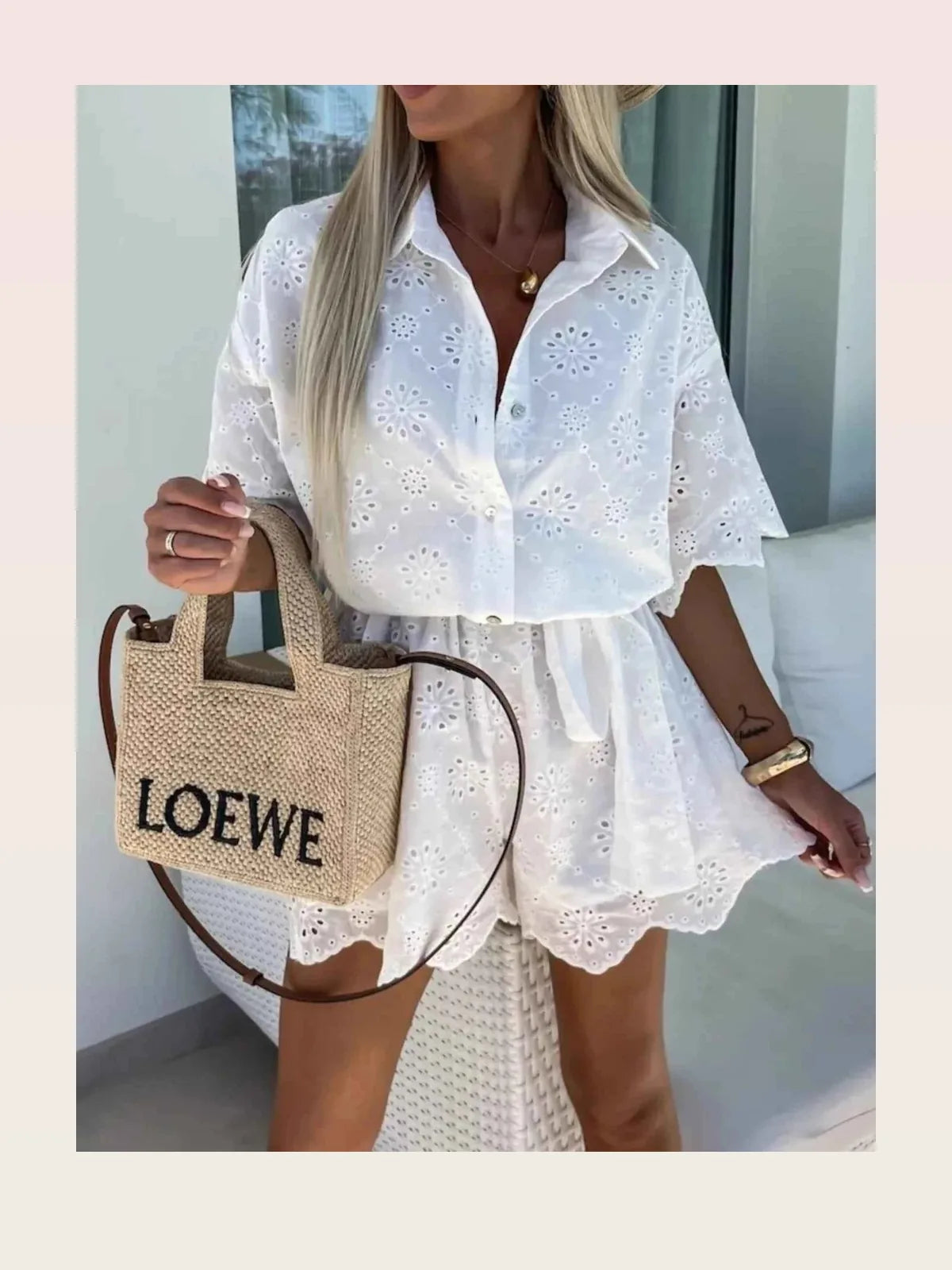 Eyelet Lace Button-Up Romper — styled showcase — Livostyle