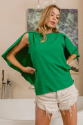 Elegant Emerald Woven Top with Unique Cape Detail — Livostyle