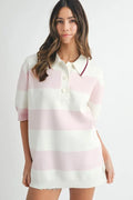 Oversized Stripe Polo Collar Sweater — Livostyle