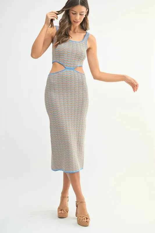 MABLE Multi Color Chevron Knit Bodycon Midi Dress