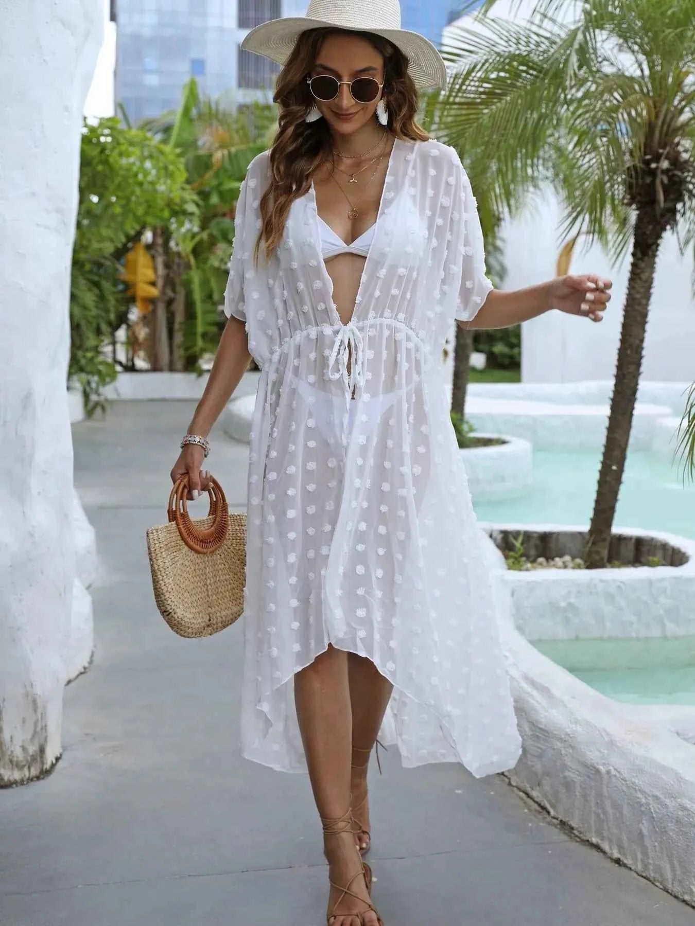 Swiss Dot Sheer Beach Cover Up Maxi Dress