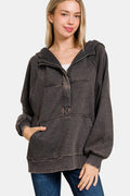 Acid-wash fleece kangaroo pocket hoodie — Livostyle