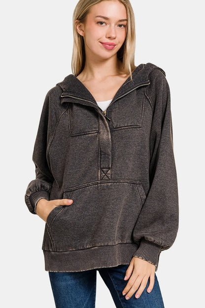 Acid-wash fleece kangaroo pocket hoodie — Livostyle