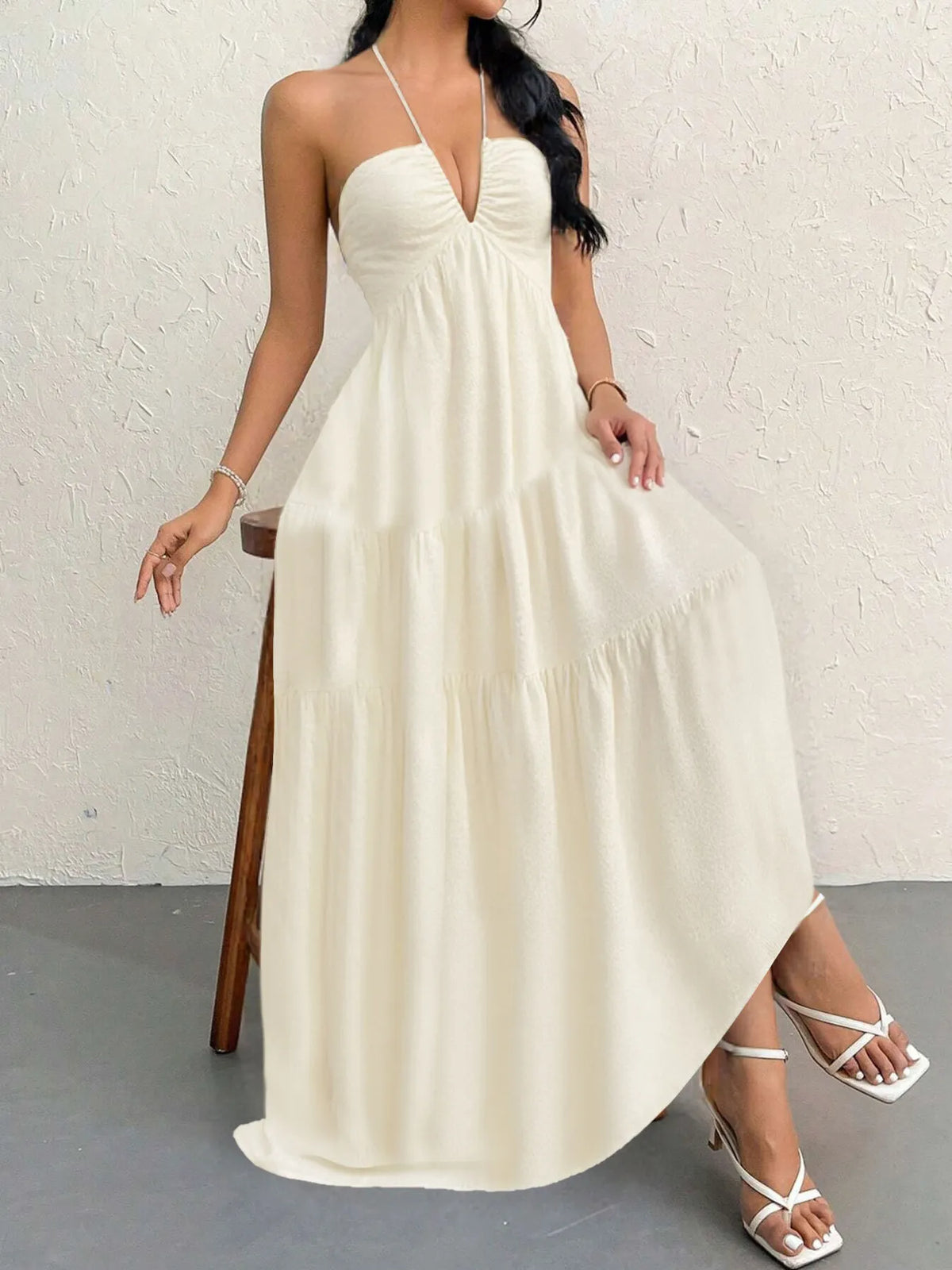 Halter Neck Tiered Maxi Dress with Bow – photo 2
