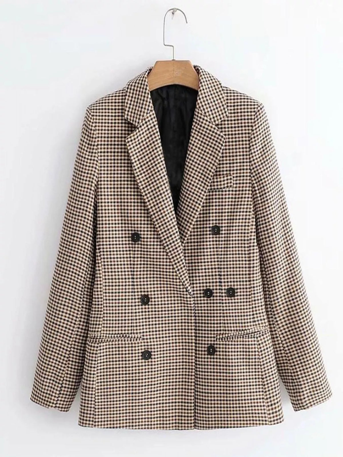 Plaid Lapel Collar Long Sleeve Blazer detail — Livostyle