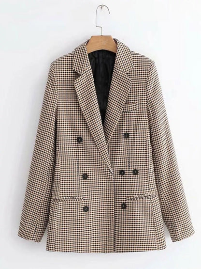 Plaid Lapel Collar Long Sleeve Blazer detail — Livostyle