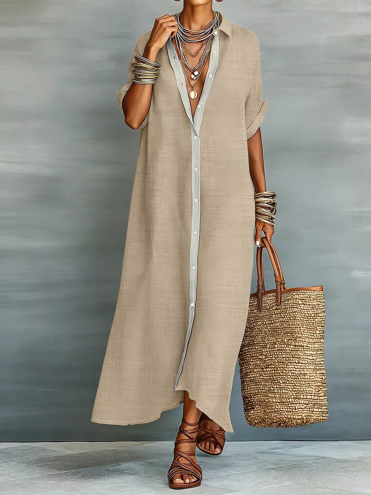 Casual Linen Shirt Dress with Button-Down Front – photo 2