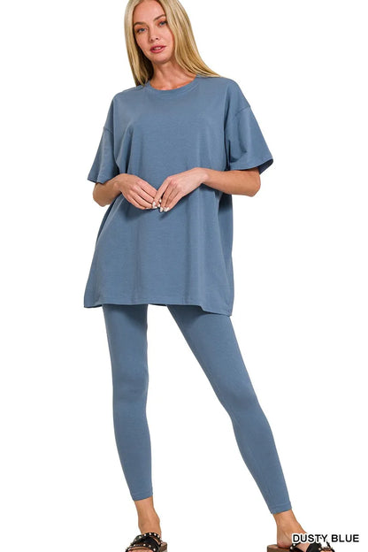 Cotton round-neck top and legging matching set — Livostyle