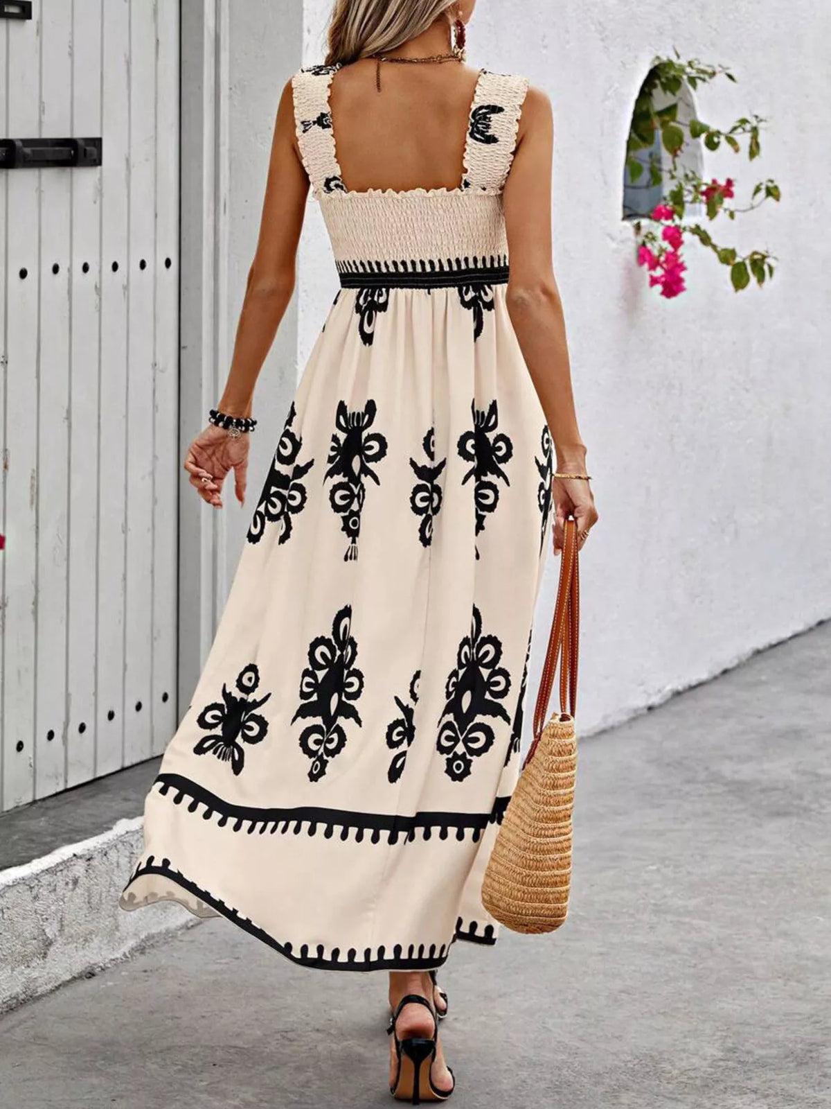 Smocked Printed Square Neck Ruffle Maxi Dress – photo 17
