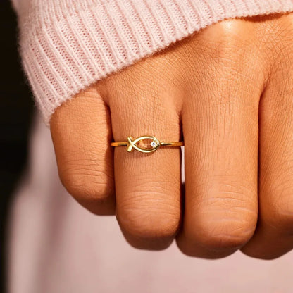 925 Sterling Silver Inlaid Zircon Fish Ring — Livostyle