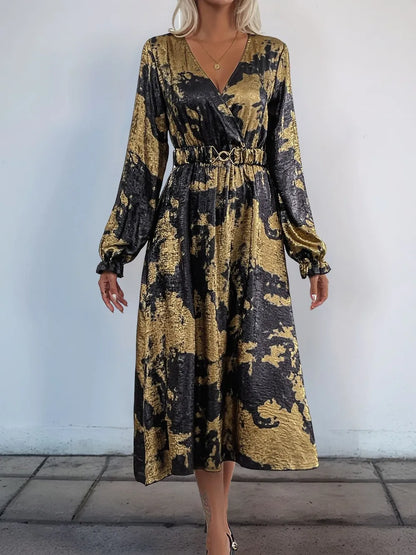 Printed Surplice Long Sleeve Midi Dress – photo 2