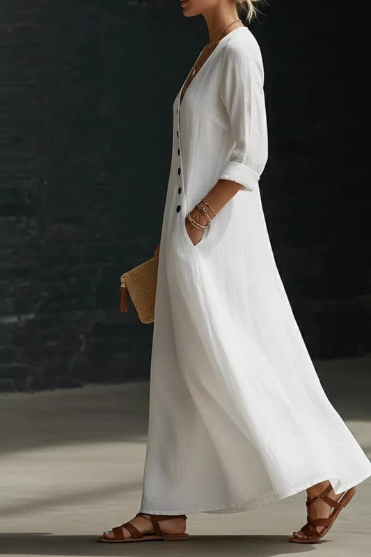Surplice Long Sleeve Maxi Dress with Pockets