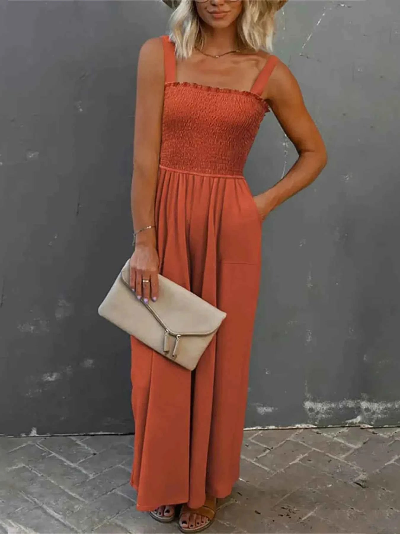 Smocked Wide Leg Jumpsuit