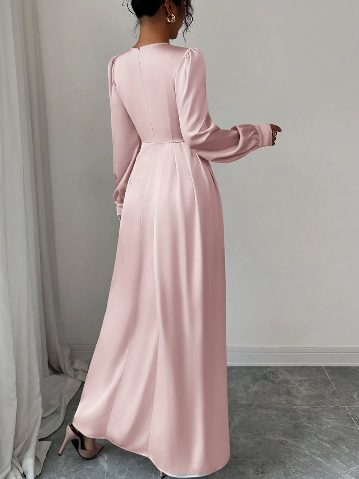 Long Sleeve Satin Maxi Dress with Slit – photo 4