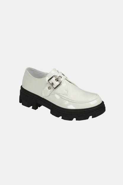 Trendy Vegan Leather Loafers with Buckle and Platform Lug Sole — Livostyle