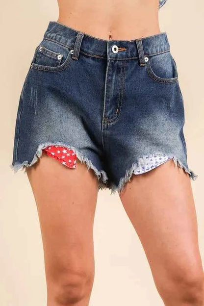 Raw Hem Pocketed Contrast Washed Denim Shorts — Livostyle