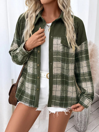 Plaid Button Up Long Sleeve Shacket back view — Livostyle