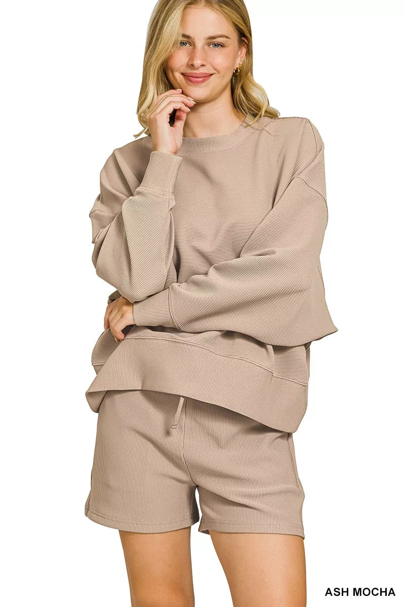 Ribbed Round Neck Pullover and Shorts Set — Livostyle
