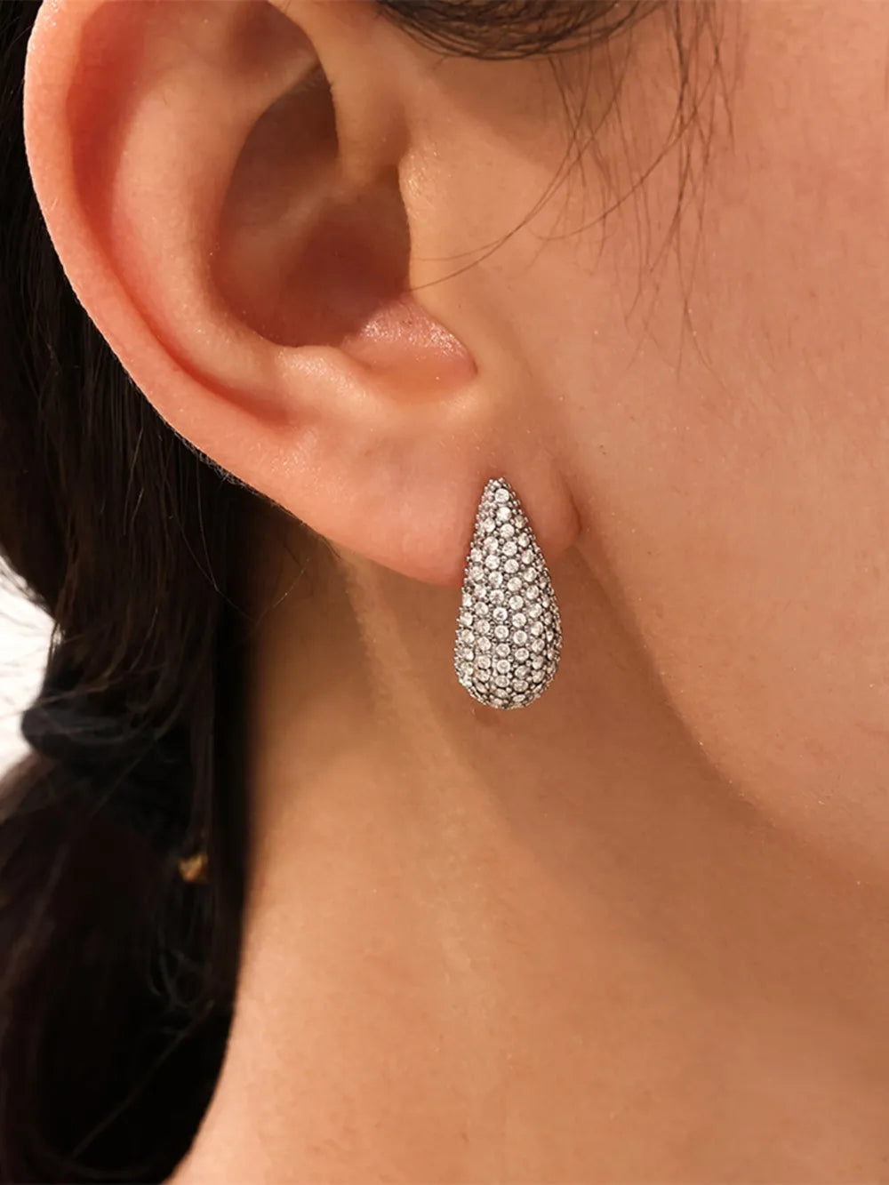 Stainless Steel Inlaid Zircon Teardrop Earrings — Livostyle