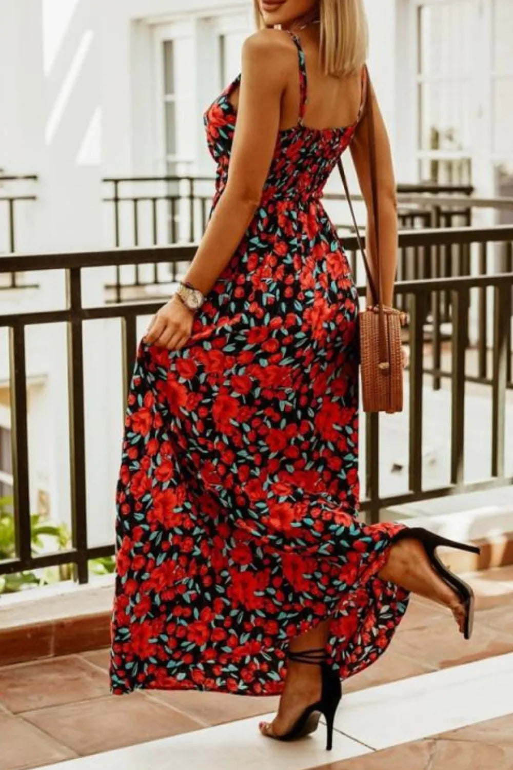 Printed Smocked Ruched Spaghetti Strap Maxi Dress – photo 14