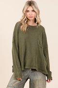 Mineral Wash Cutout Pocket Long Sleeve Waffle Top — Livostyle