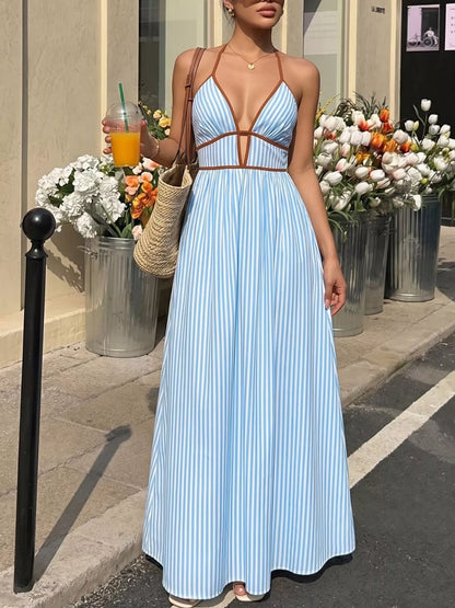 Striped Halter Neck Smocked Maxi Dress – photo 3