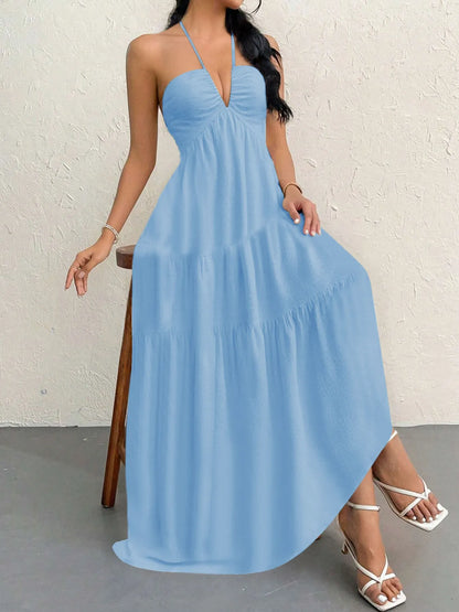 Halter Neck Tiered Maxi Dress with Bow – photo 15