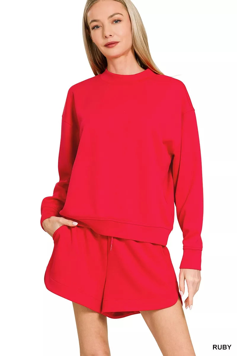 Scuba Long Sleeve Sweatshirt and Shorts Set in RUBY