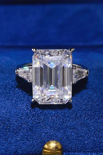 10 Carat Moissanite 925 Sterling Silver Ring — Emerald-Cut Platinum — Livostyle