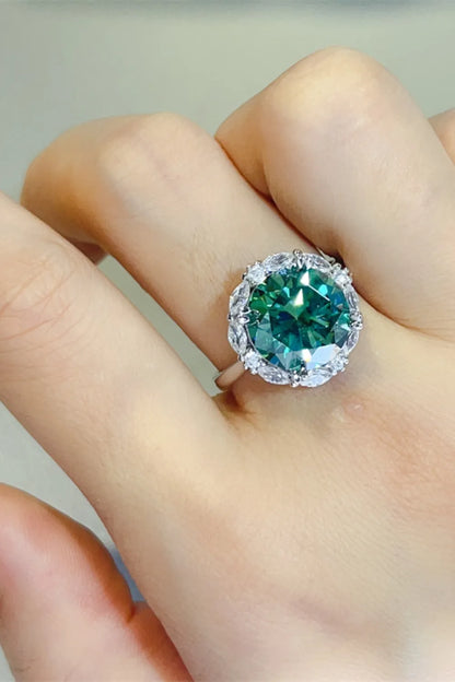 5 Carat Moissanite 925 Sterling Silver Ring — Round Green Halo — Livostyle