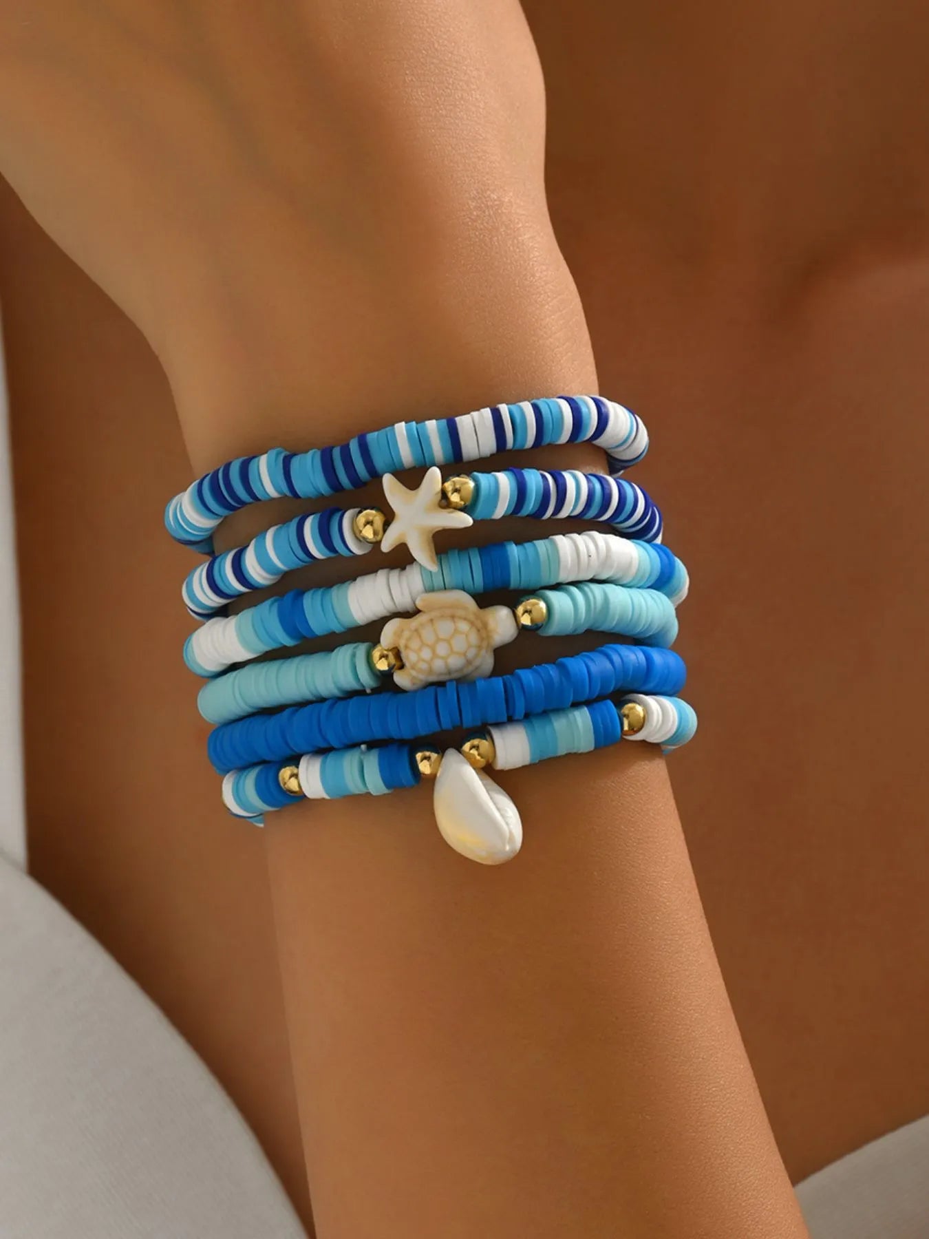 6-Piece Ceramic Beaded Shell Bracelet — Livostyle