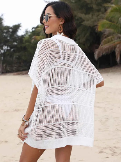 Hollow Out Collared Neck Cover-Up