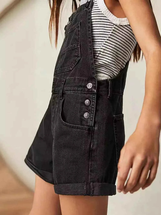 Square Neck Wide Strap Denim Overalls