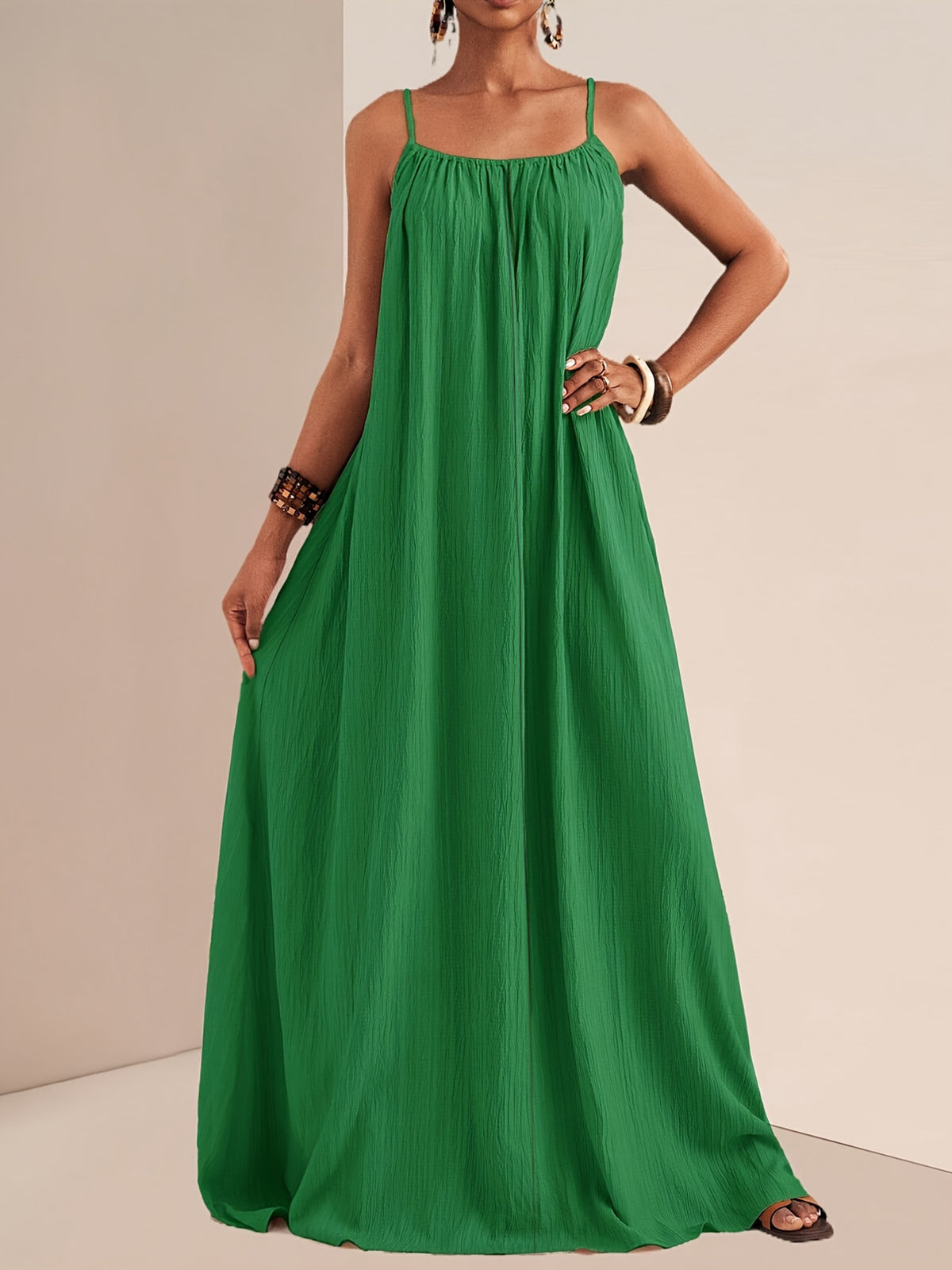 Spaghetti Strap Flowy Ruched Maxi Dress – photo 12