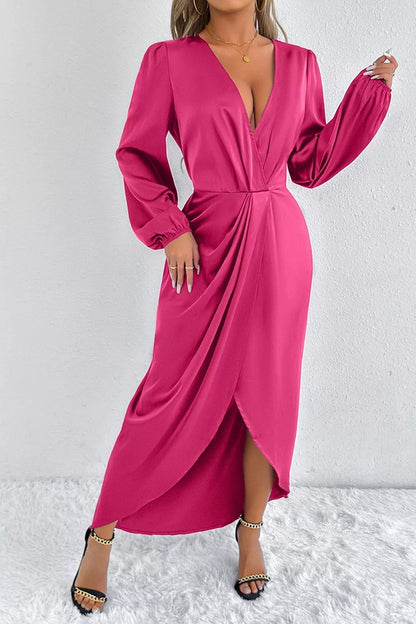 Satin Balloon Sleeve Midi Dress with Slit – photo 10